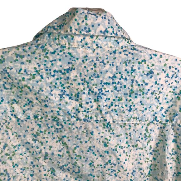 LIBERTY Button Down Shirt Womens Sz 8 Baby Blue Polka Dots Long Sleeve Collared‎ - Picture 7 of 10